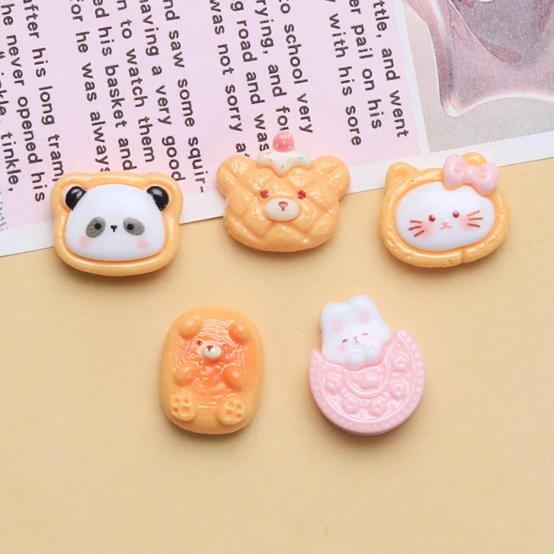 10 قطع من بسكويت الدب اللطيف الكرتوني الصغير، آيس كريم الأرنب الصغير، إكسسوارات مجوهرات من الراتنج مصنوعة يدويًا لتزيين جراب الهاتف