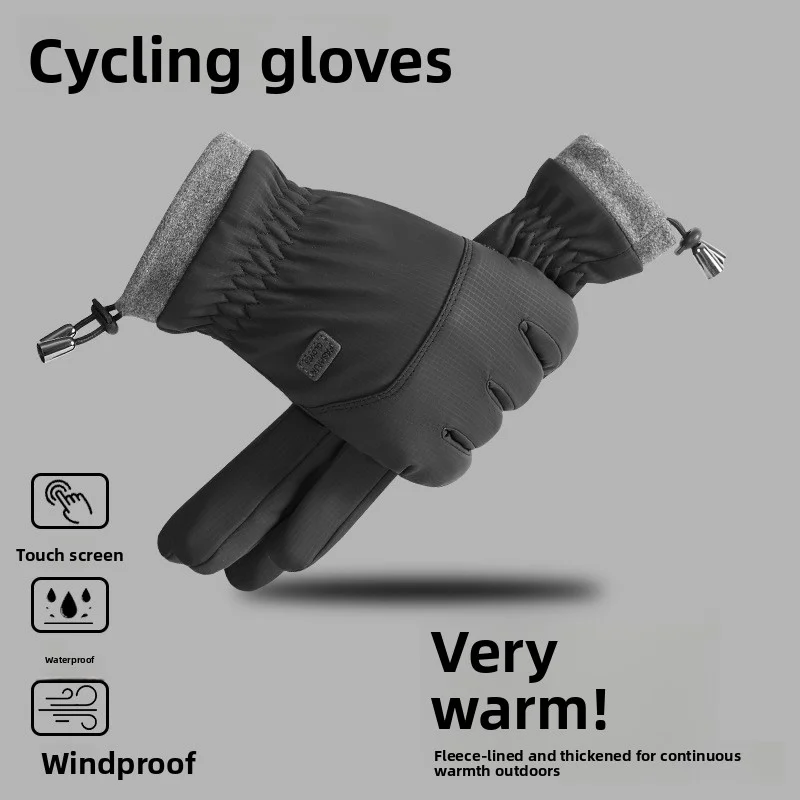 Winter Cycling Gloves Men's Motorcycle Winter Outdoor Waterproof Touch Screen Windproof Fleece Keep Warm MTB Road Bike Gloves