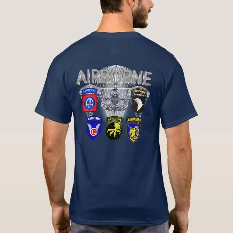 US Army All Five Airborne Divisions Paratrooper T-Shirt 100% Cotton O-Neck Summer Short Sleeve Casual Mens T-shirt Size S-3XL
