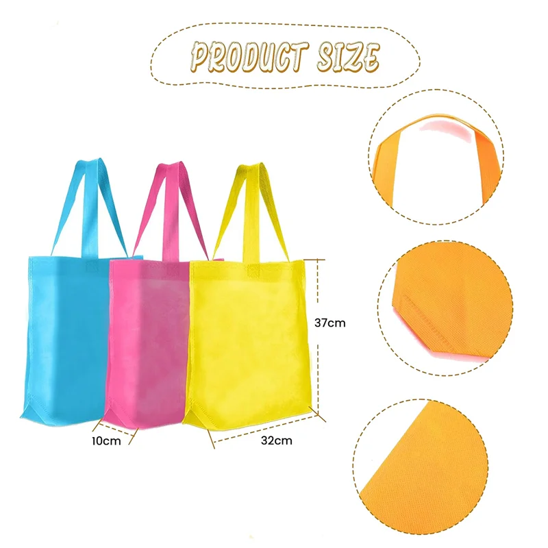 50 Pieces Non Woven Reusable Bags Multi Color Tote Gift Bags Colored Blank Tote Bags Bulk Fabric Grocery Bags