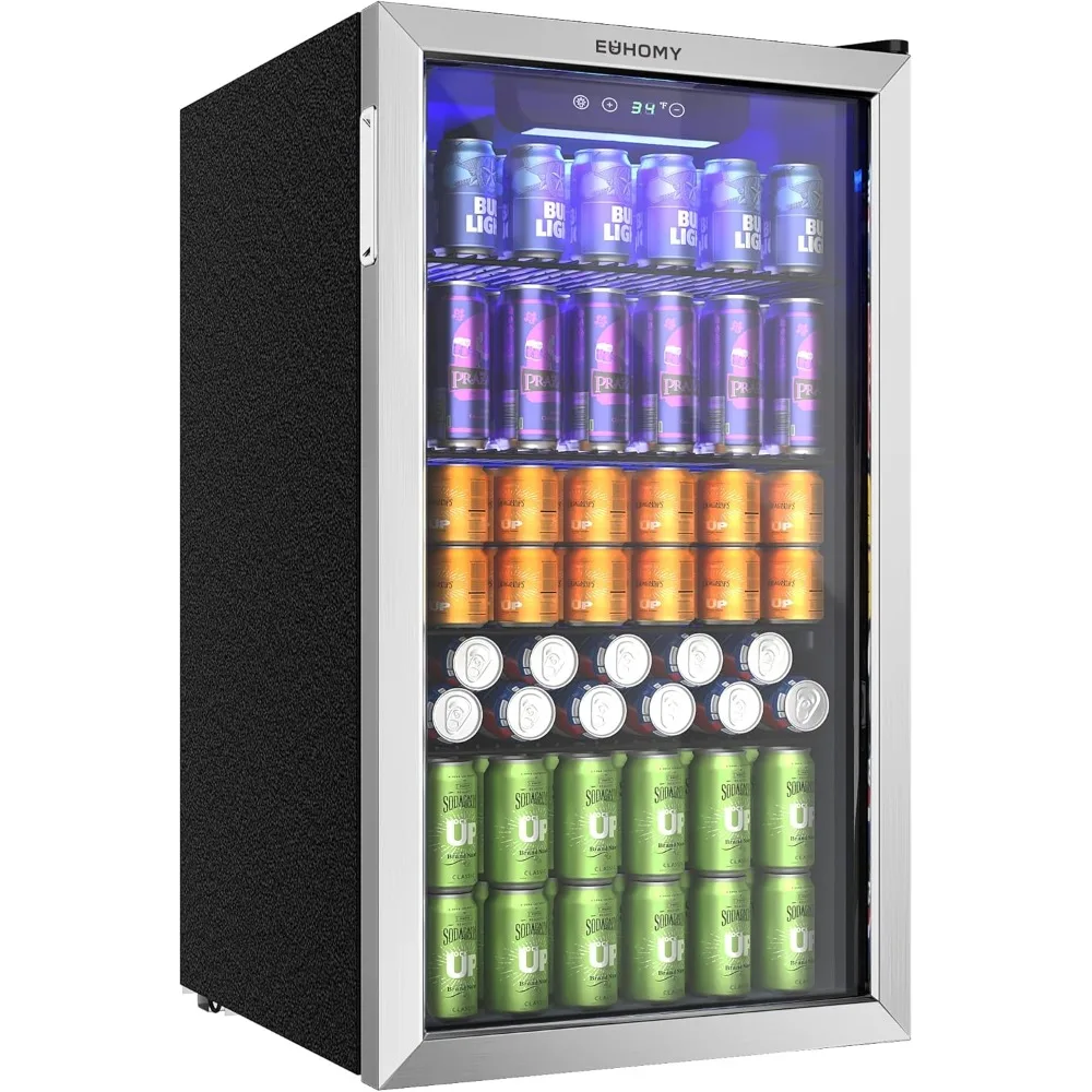 

Beverage Refrigerator and Cooler, 128 Can Mini fridge with Glass Door, Small Refrigerator with Adjustable Shelves for Soda Beer