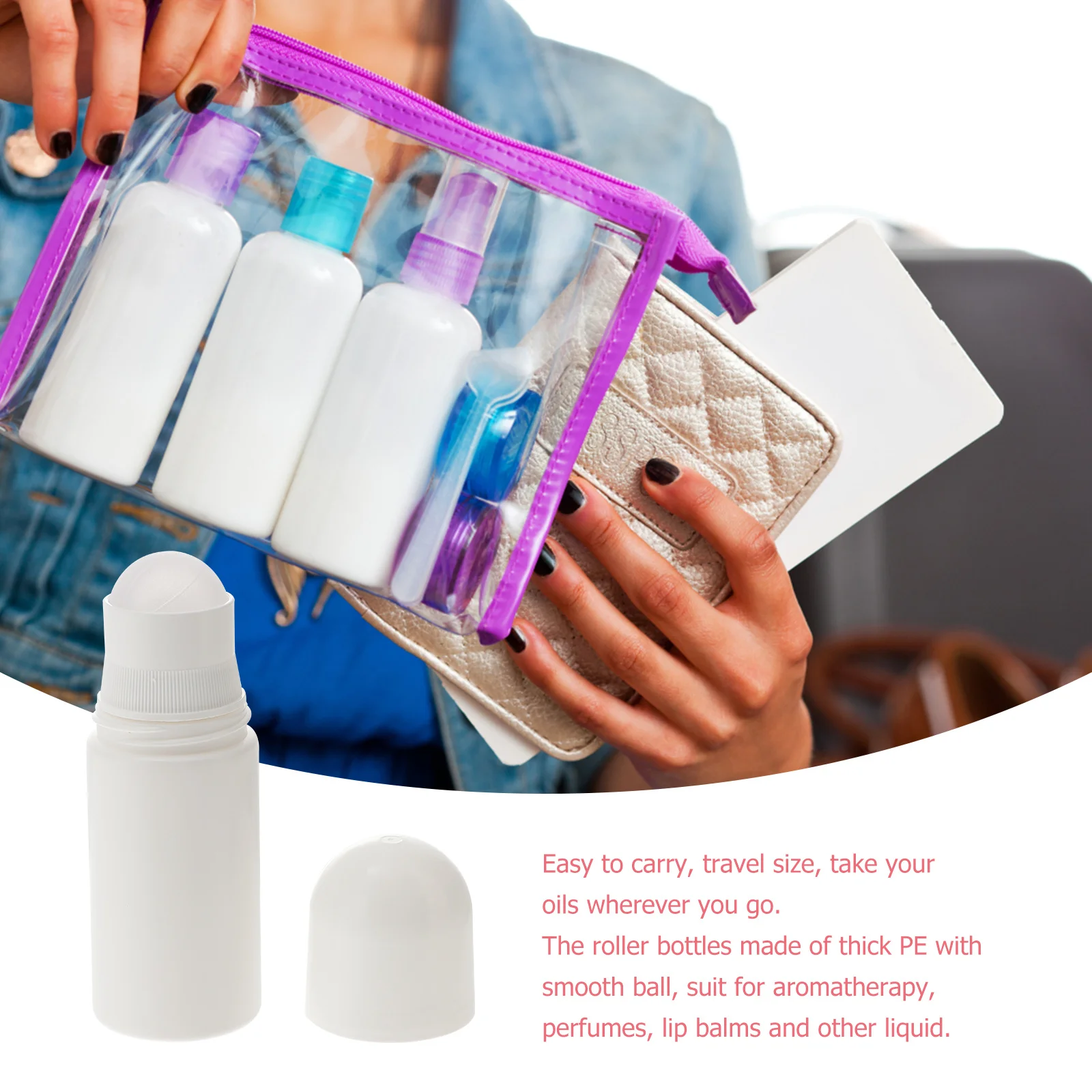 

10pcs Roller Bottles 50ml Plastic Aromatherapy Oil Perfume Containers Travel Size Smooth Ball Essential Packaging