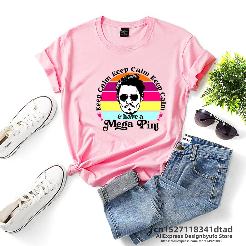 Keep Calm Have A Mega Pint T-Shirt Women Johnny Depp Graphic Print T Shirts Justice for Johnny TShirt Unisex Summer Short Sleeve