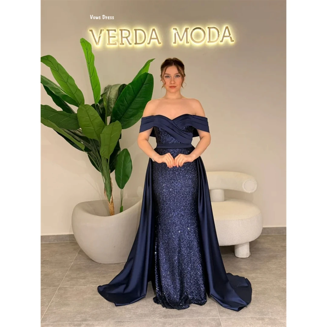

Vows Sequins Evening Dress Custom Made Party Dress for Wedding Dresses Fish Tail Off-shoulder Women's Elegant Dresses Prom Gown