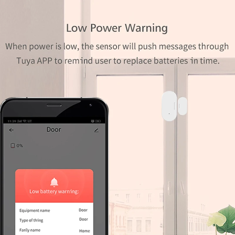 Tuya-Zigbee Door Sensor, Detector de porta aberta e fechada, Home Alarme, Proteção de segurança, Smart Life Control, Need Zigbee Hub, Trabalho