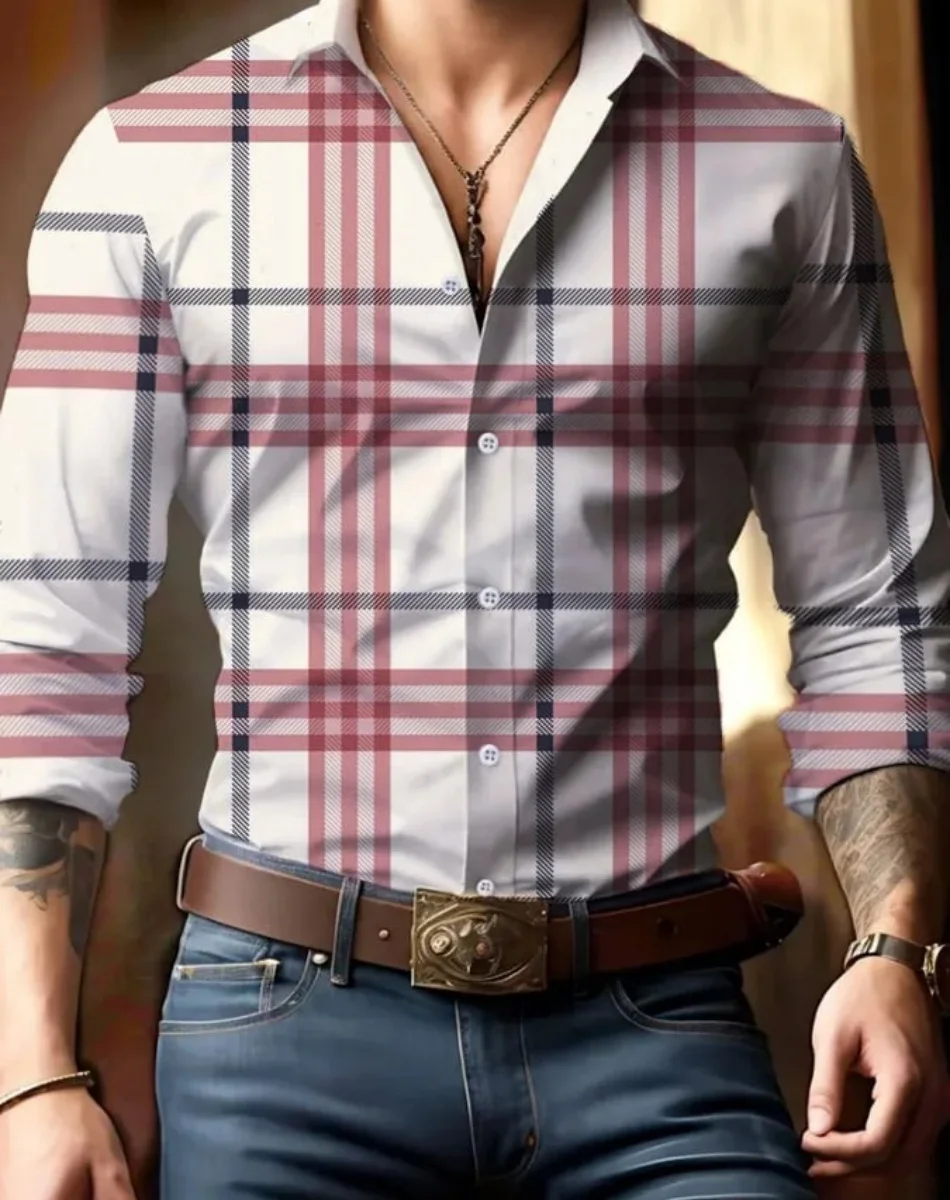 屋外カジュアルシャツ男性用ストライプファッションスリムトップ高品質デザインホットストリートウェアカジュアルシャツ男性用