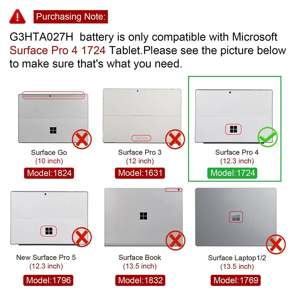 7.5V 38.2Wh G3HTA027H DYNR01 Laptop Battery for Microsoft Surface Pro4 Pro 4 1724 12.3 inch Tablet DYNRO1 G3HTA026H G3HTA027H
