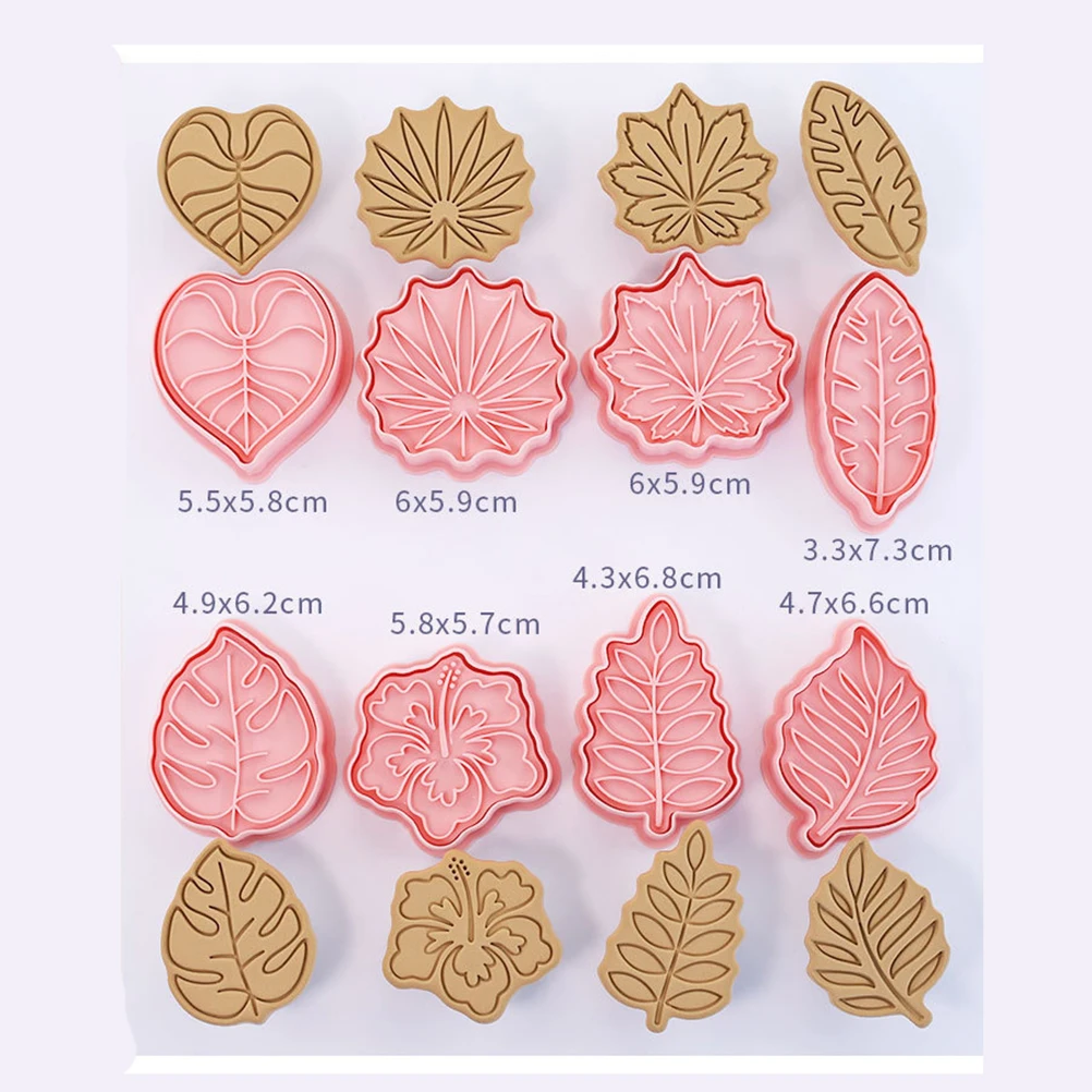 Tropical Leaves Cookie Cutters Set 8pcs Biscuit Cutter DIY Cookie Stamps Mold Plastic 3D Pressable Kitchen Baking Supplies