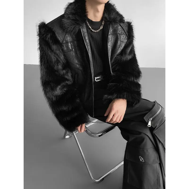الرجال 2025 الخريف الشتاء جديد فو سترات من الجلد فو الفراء الربط سميكة سترات ريترو شيك موضة الدافئة العصرية سترات معاطف #2