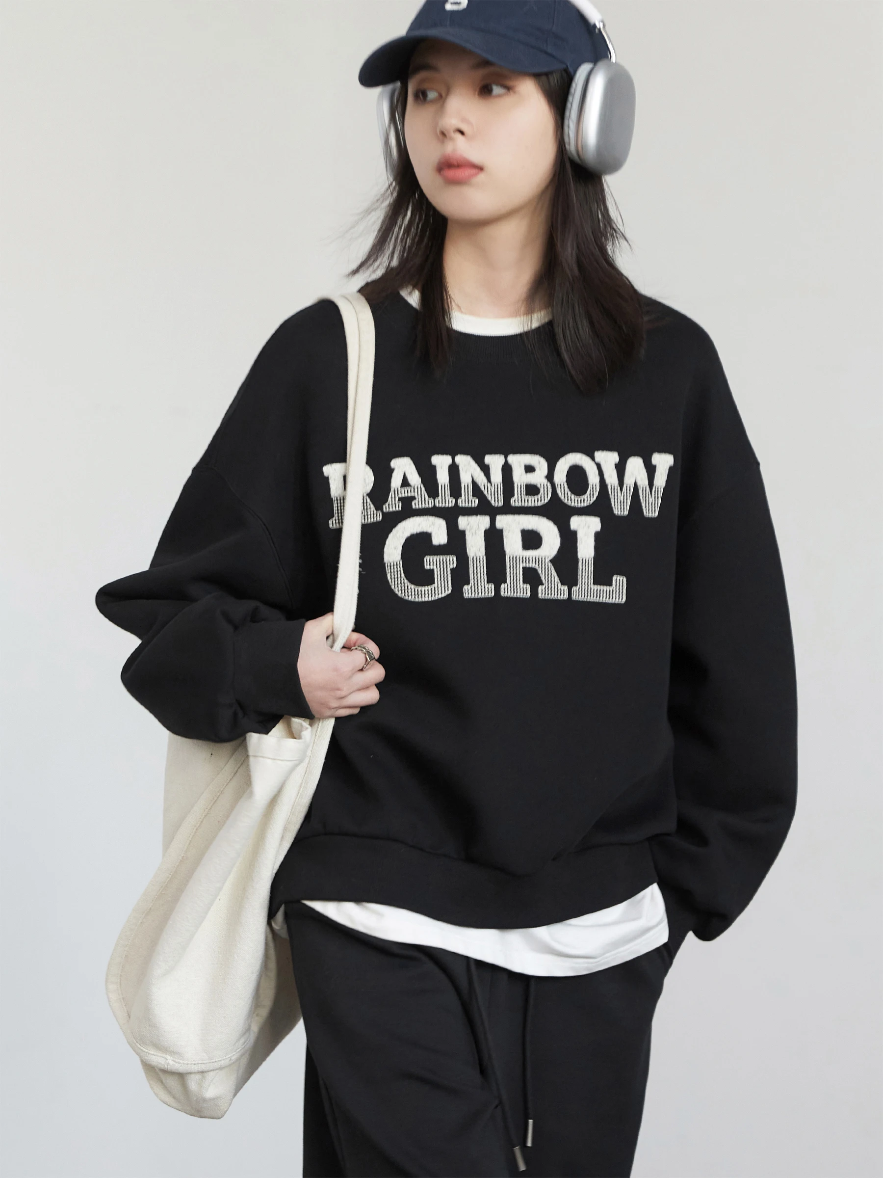 CHIC VEN damskie bluzy swetry O Neck luźna na co dzień wokół szyi Patchwork list haftowany top damski wiosna jesień 2025 — zdjęcie 5