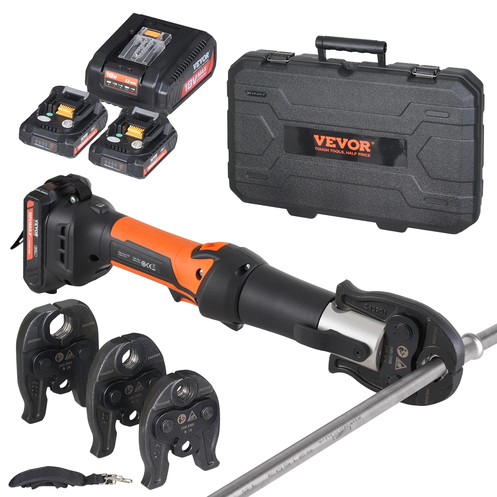 SucceBuy Pro Press Tool Elektrische Pijp Krimptang met M15 M22 M28 Kaken Press Tool met 2 stuks 20V 2.0Ah Batterij Draagtas - afbeelding 2