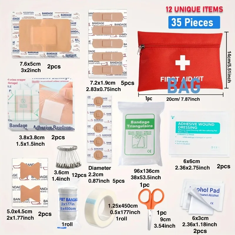 

Портативная аптечка на 35 предметов: 12 видов экстренных медицинских принадлежностей в сумке для автомобиля, путешествий, дома, активного отдыха, кемпинга, снаряжение для выживания