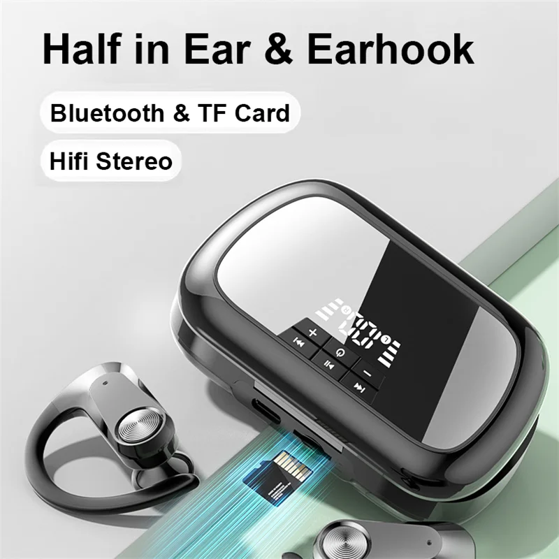 Q2S Bluetooth 5.3 Earphones TF Card MP3 Mode Type-c Charge Half In Ear & Ear Mounted Ergonomic Earhook Waterproof Sports Earbuds