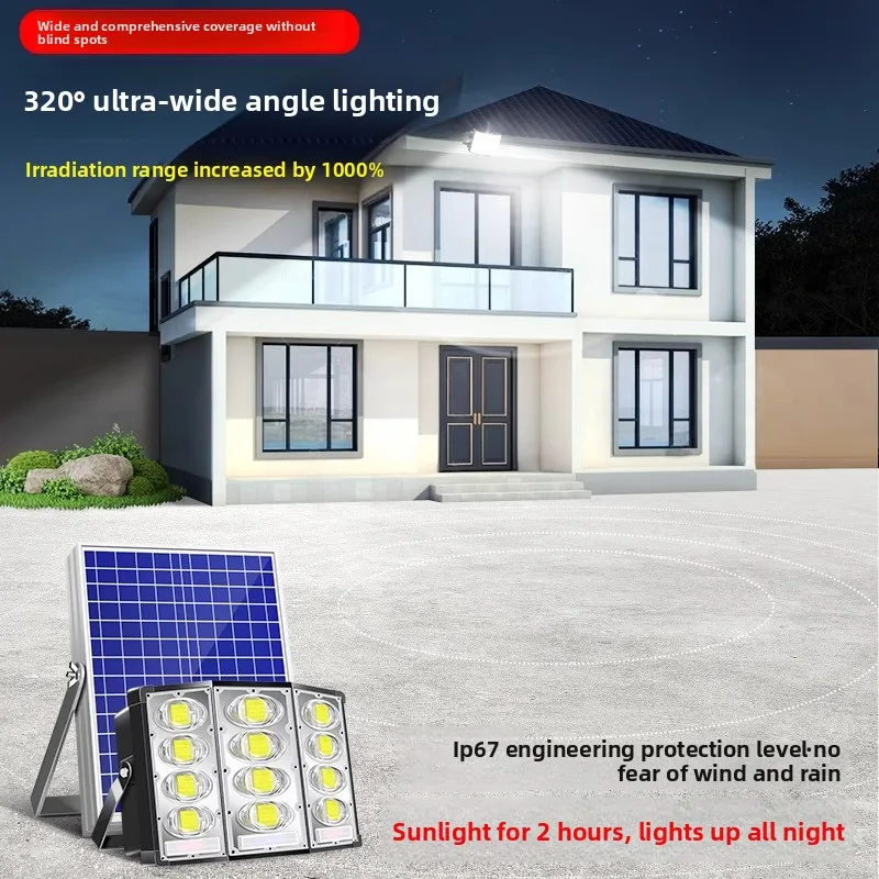 Solar outdoor garden lights, household super bright high-power lighting street lights, outdoor waterproof one-to-two floodlights