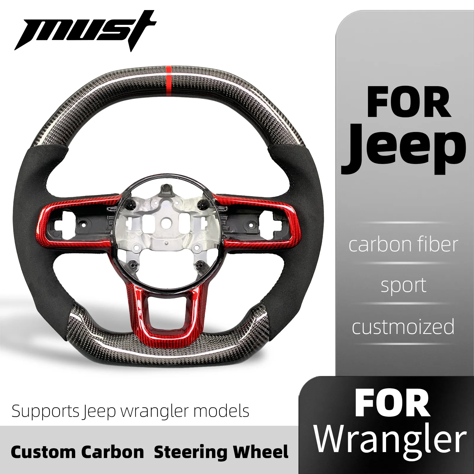 Customized Carbon Fiber Steering Wheel For Jeep Wrangler Gladiator 2018-2024 Alcantara Car Interior Accessories