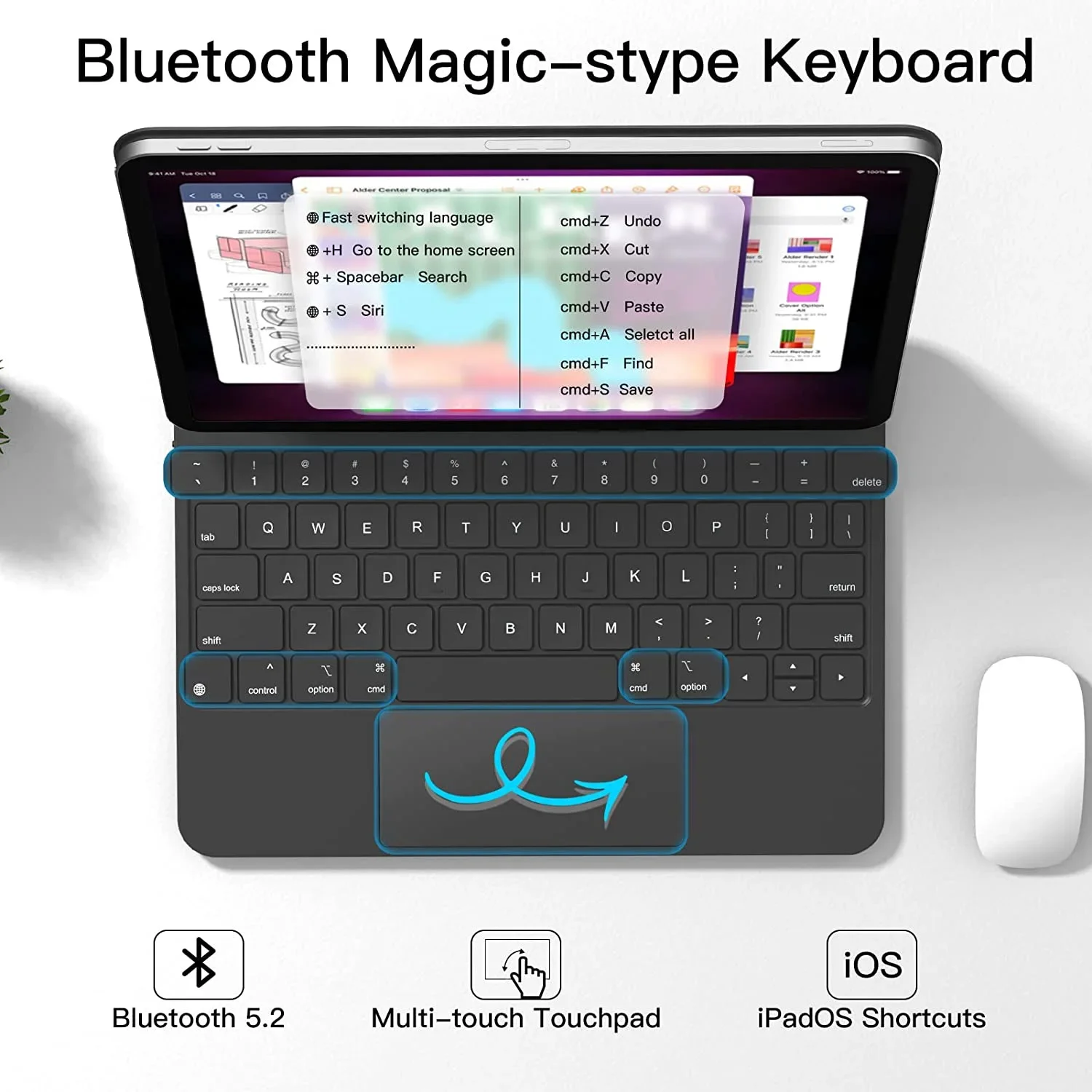 Casing untuk Apple Magic Keyboard, untuk iPad Air 4 Air 5 iPad Pro 11 2022-2018 untuk iPad Pro 12 9 12.9 M2 2022 Magic Keyboard Case