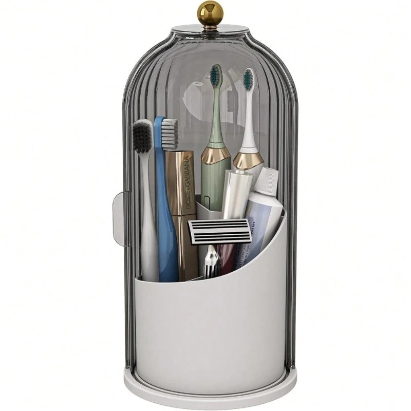 Dustproof Toothbrush Holder with Cover Rotating Electric Toothbrush Toothpaste Stand 3 Slots for Bathroom Counter