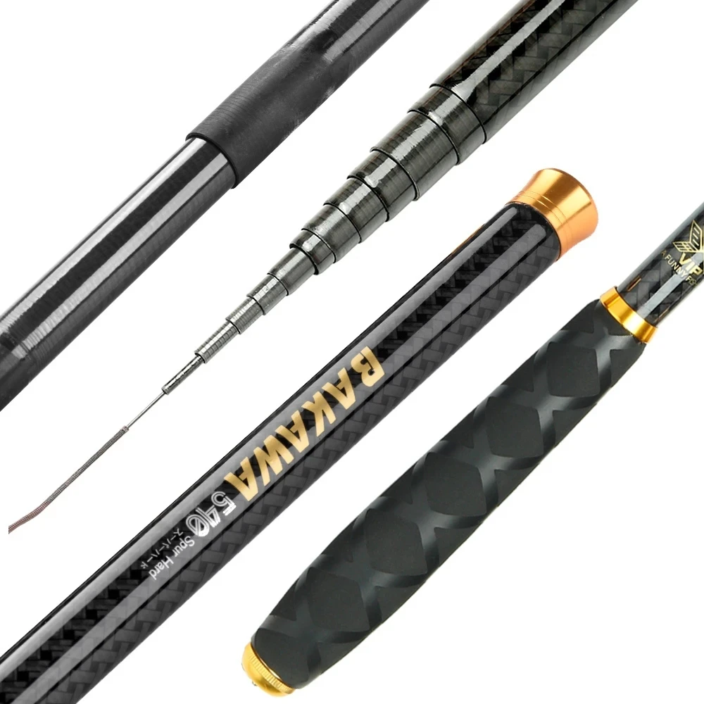 

BAKAWA Telescopic Stream Fishing Rod 3.6M 4.5M 5.4M 6.3M 7.2M 100% Carbon Fiber Ultralight Travel Rod Freshwater Portable Pesca