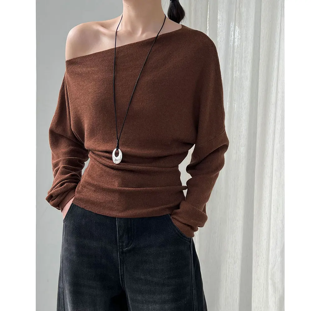 2026 Autumn Women's One Shoulder Knitted Blouse - Stylish Top