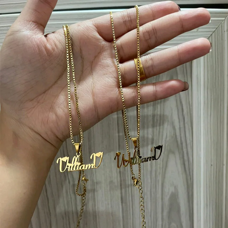 Box Chain Custom Jewelry Personalized Name Pendant Necklace For Women Men Handmade Cursive Nameplate Choker Bijoux BFF Gift