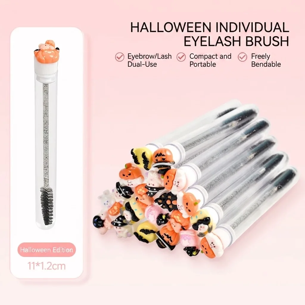 10pcs Professional Halloween Tube Mascara Wand - Spooky Horror & Cute Face Brushes Eyelash & Eyebrow Grooming Kit for  Parties