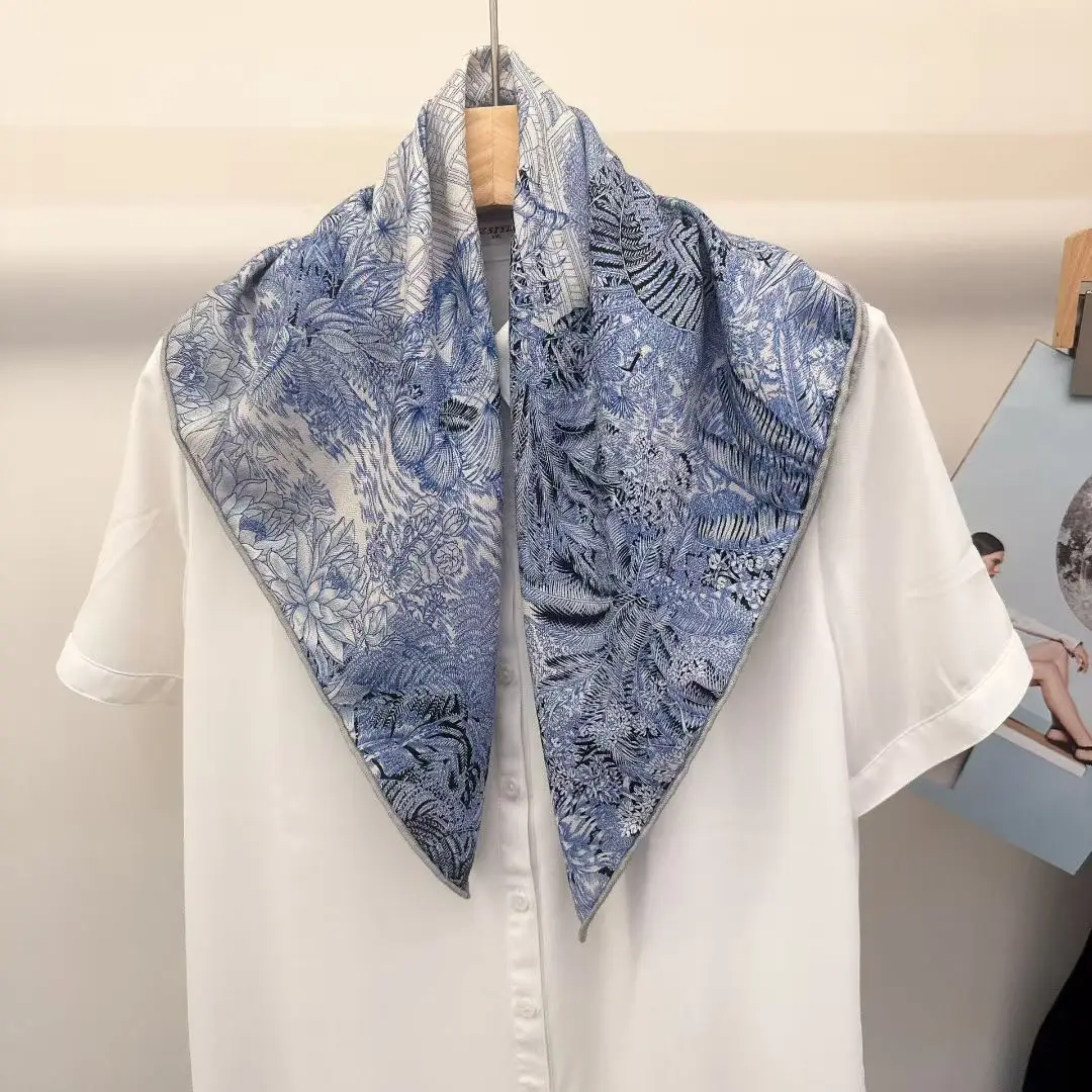 2025年新作-シルクウール両面多色スクエアスカーフ-若者と中年の方も着用可能-春夏秋冬