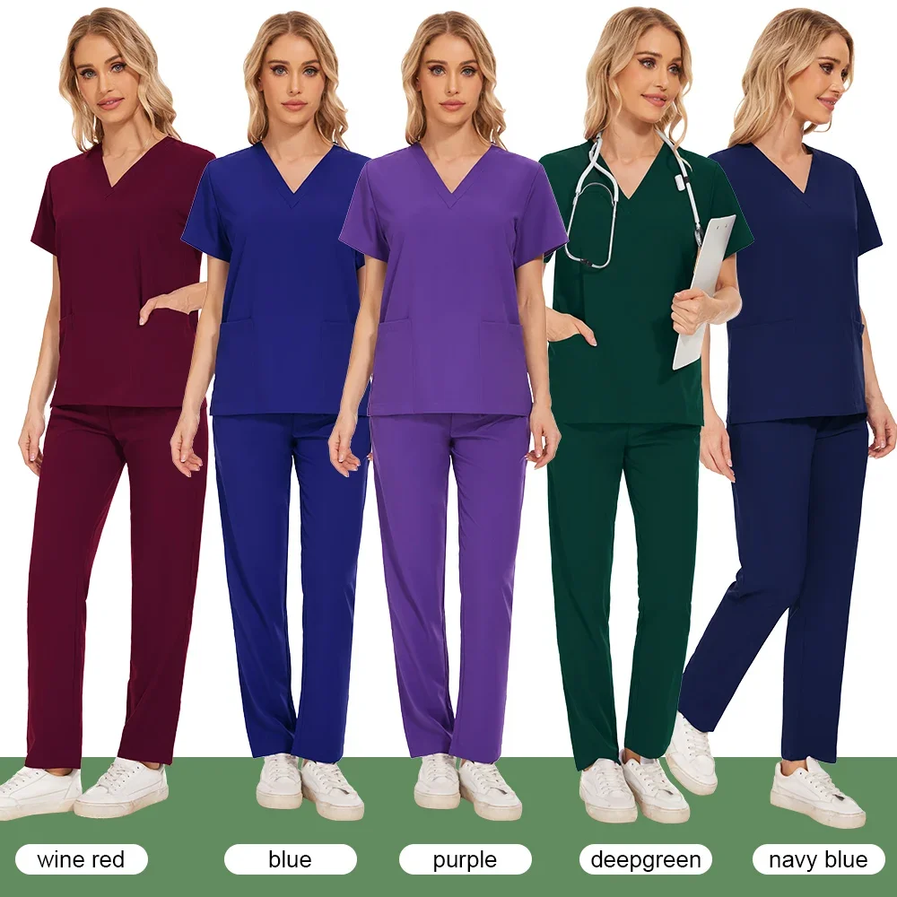 Aesthetic Uniforms Woman Beauty Manicurist Work Wear Hot Sales Scrubs Top Blouse Nursing Pants High-quality Scrub Suit Wholesale