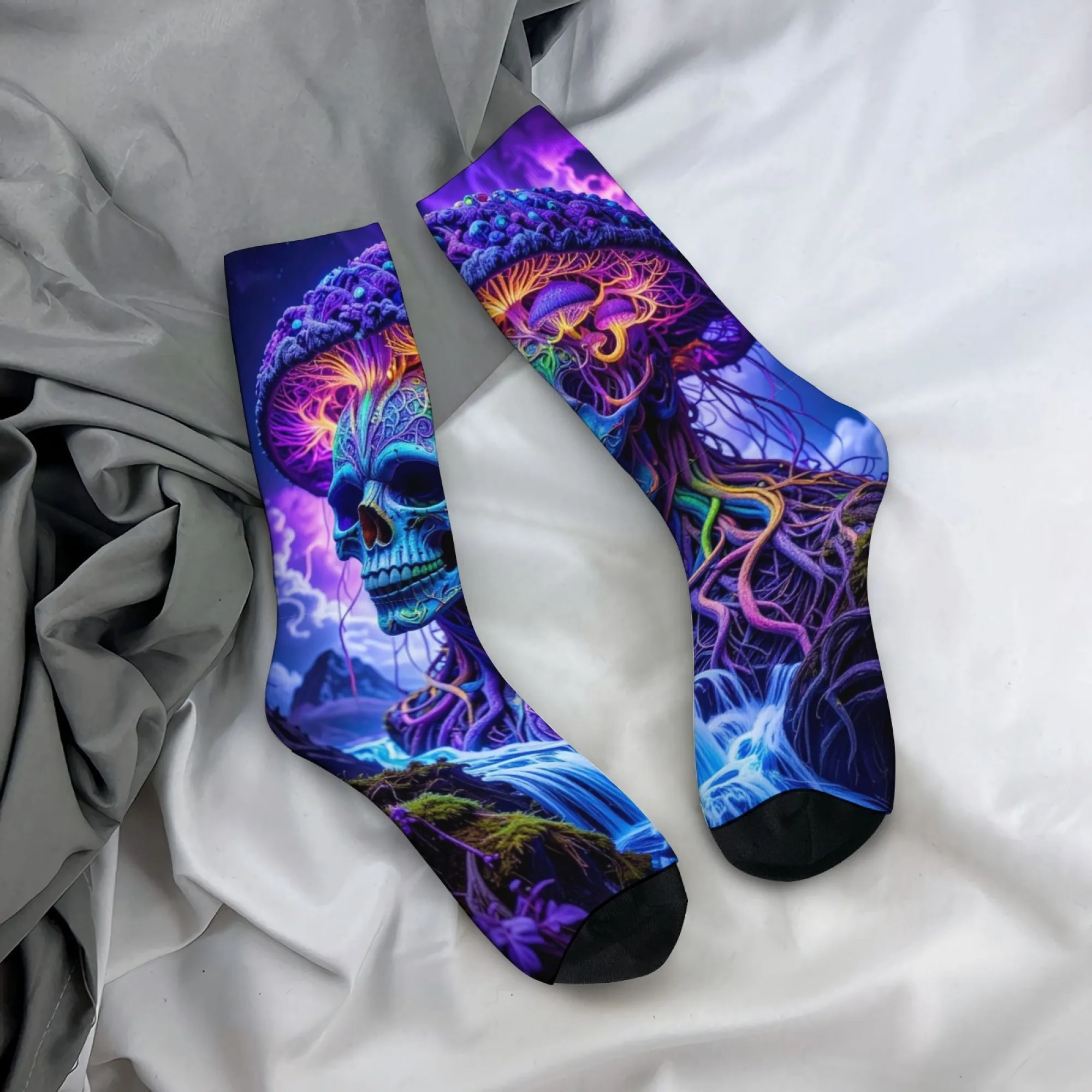 

Mushroom Skull Print Socks Soft Comfortable Skin-friendly Men's Outdoor Sports Basketball Fitness Parties Novel Holiday Gifts