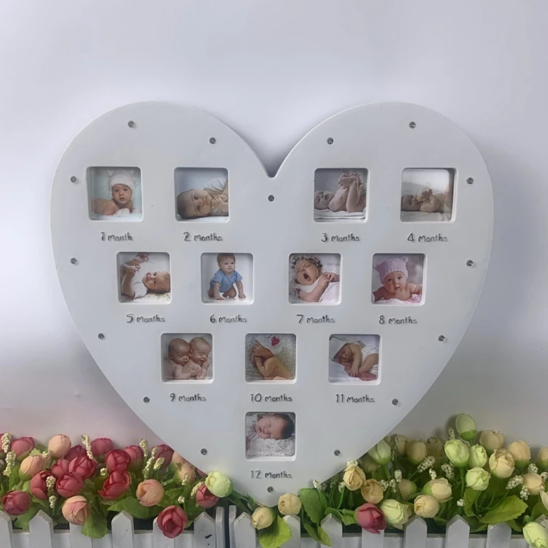 

My First Year Baby Keepsake Frame with Light 0-12 Months Pictures Love Heart Photo Frame Commemorative Growth Souvenirs