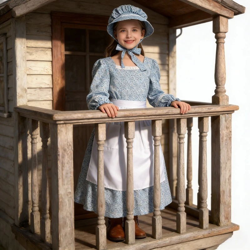 

Женская длинная юбка в цветочек розово-голубого цвета в стиле пасторальной местности для тематических вечеринок и кроссдрессинга