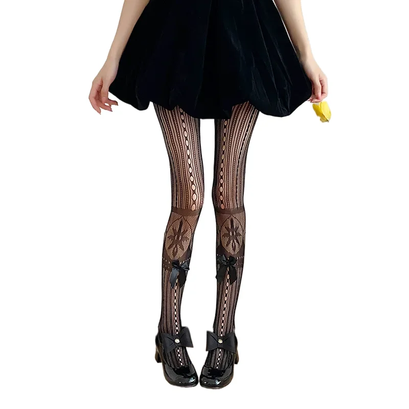 

Lolita Bow and Cutout Tights Black Beige White Medias Socks Hot Beautiful Legs Pantyhose Y2K Thin Stockings.