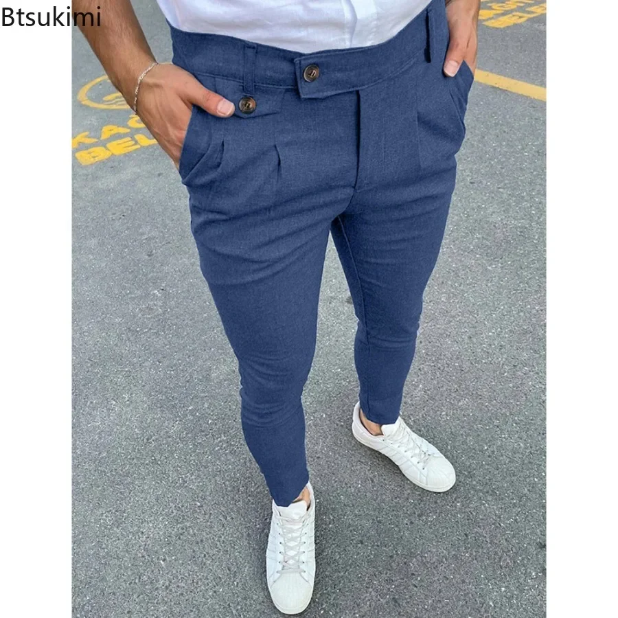 2025 New Men's Suit Trousers Fashion Vintage Solid Slim Fit Formal Pants Men Casual All-match Social Pencil Pants Male Clothing