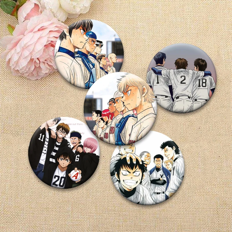 Anime Ace of Diamond ActII Brooches Sawamura Eijun,Furuya Satoru,Miyuki Kazuya Cartoon Badge Round Pins for Backpack Accessorys