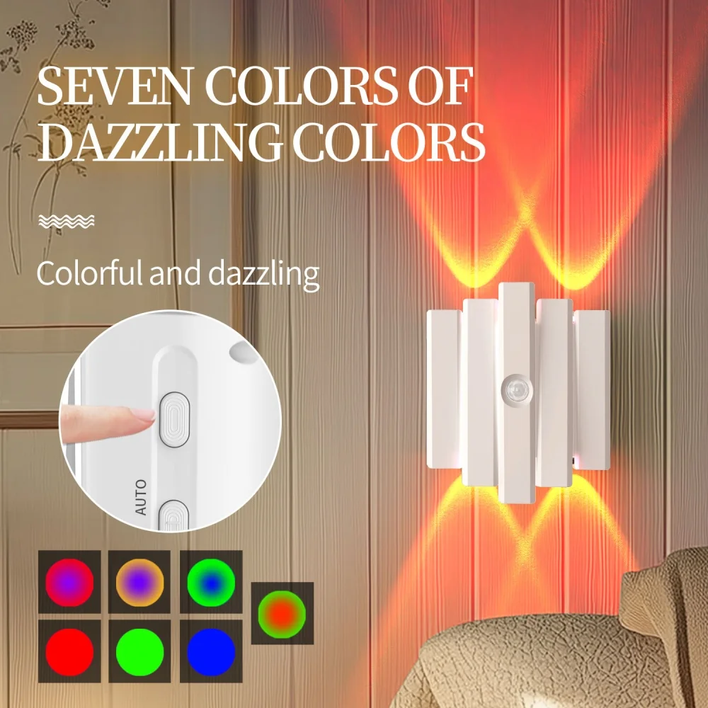 1 Stück/2 Stück wiederaufladbare LED-Nachtlampe, mit Magnetfunktion, intelligente Induktions-Sonnenuntergangs-Lampe mit 7 Farben, RGB-Gradienten-Ambientebeleuchtung mit vier Leuchtköpfen, für