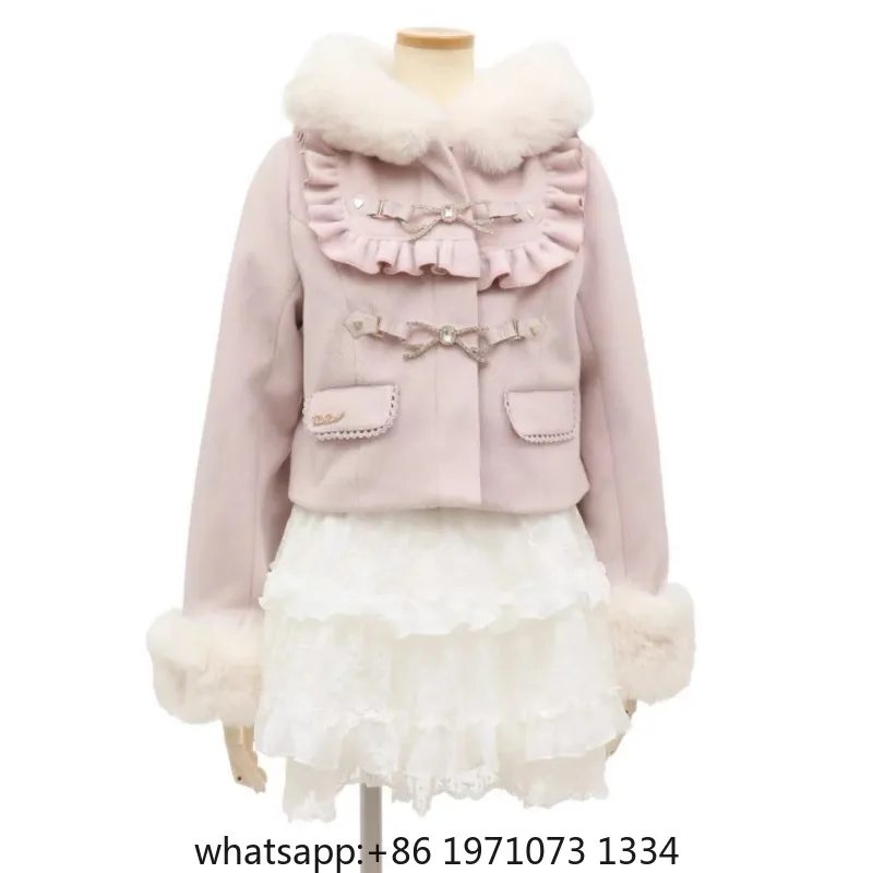 2026 Winter French Style Sweet Lovely Coats Bow Hoody All-match Preppy Student Jacket Japanese Short Warm Thicked Woolen Blends