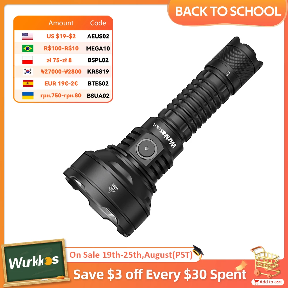 Wurkkos-TD01C 21700 Rechargeable Tactical Flashlight IPX8 Waterproof LED USB-C 1800Lm Torch Buck Driver Throw 1000M Tail Switch