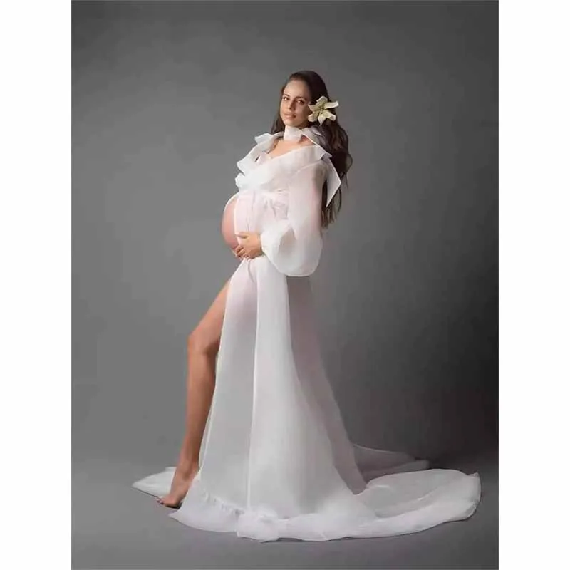 2026 New Pregnancy Chiffon Maternity Dresses Photoshoot Long Sleeve Pregnant Women Dress Photography Props Split Clothing
