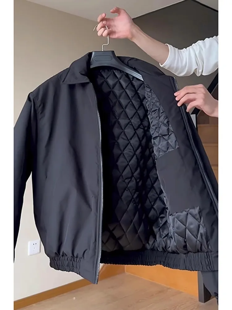 

Cleanfit Men's Cotton Jaet oulder Padded Wide Bla American High Street Sle Stand Collar Winter Coat Trendy Youth