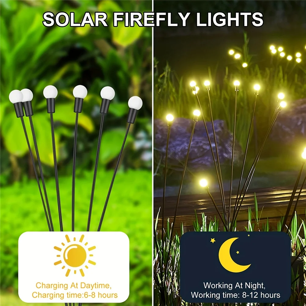 Imagem -04 - Led Solar Powered Firefly Light Impermeável Jardim Decorativo Balançando Vento Dança Lâmpada ao ar Livre 10 Luzes