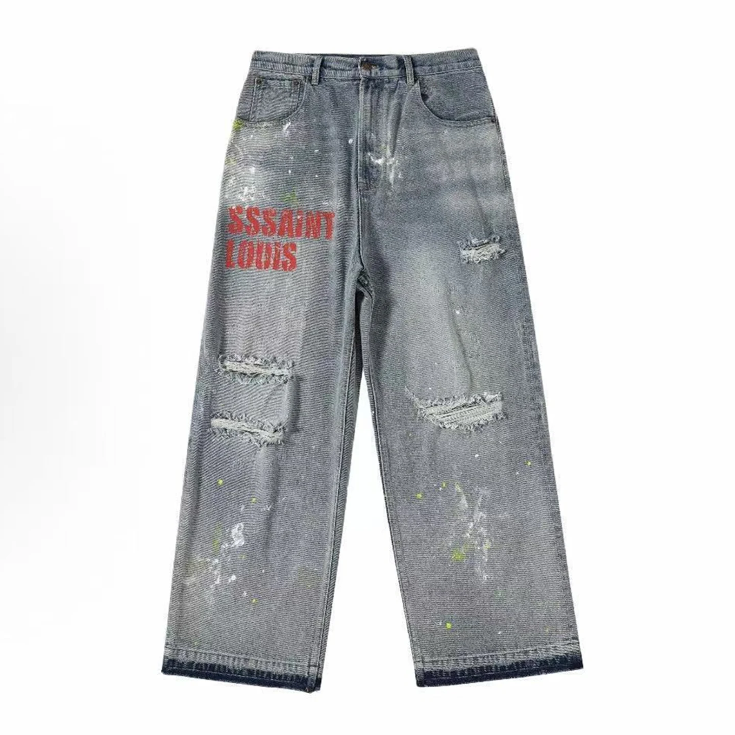 

High Street Vintage Distressed Denim Loose Wide Leg Men's Jeans SSSAINT 25SS Premium Quality Autumn Winter Loose Fit Trousers