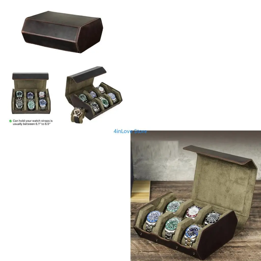 

T4MD Leather Watch Holder Waterproof Storage Box 6 Slot Watches Jewelry Container Box