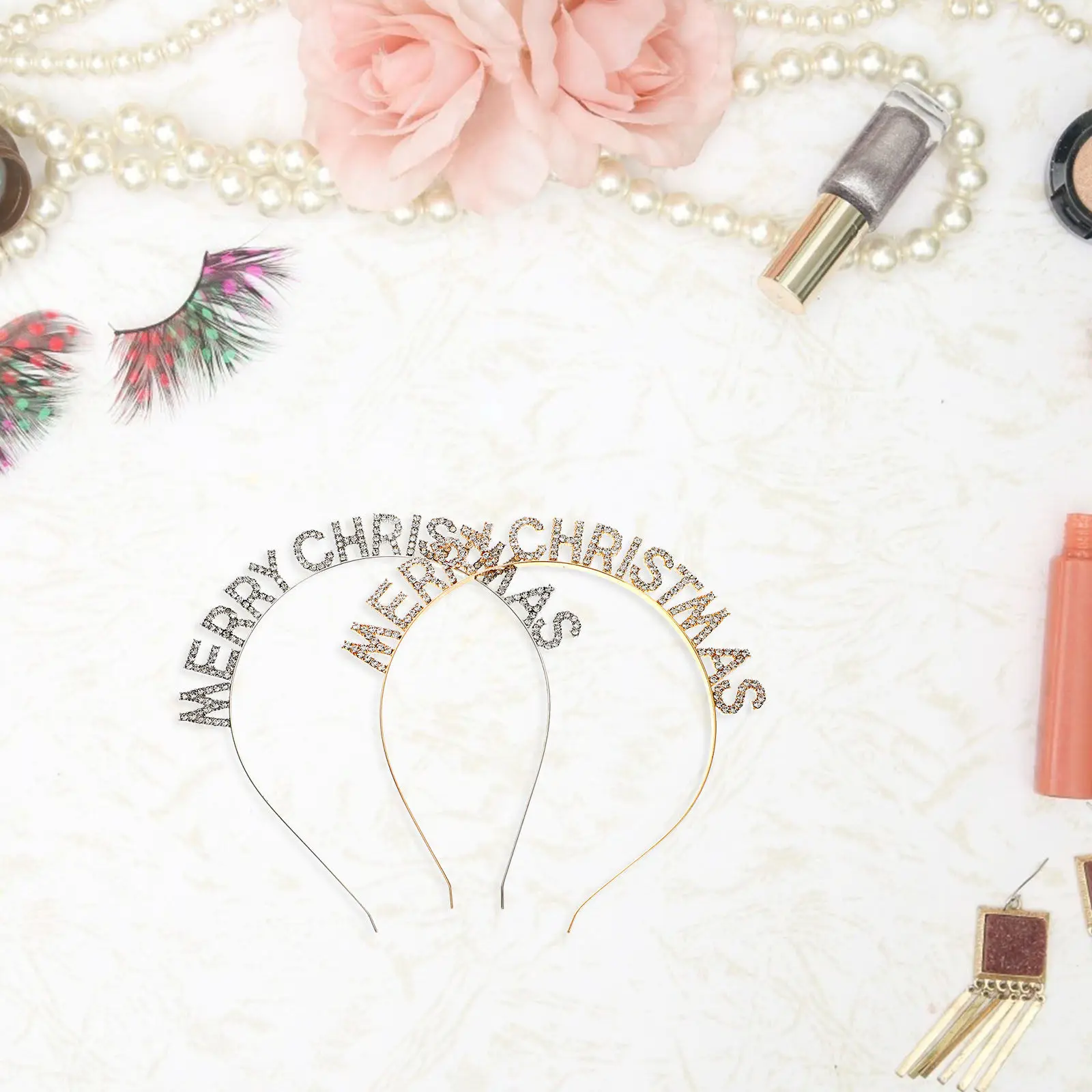 2Pcs Letter Rhinestone Hairbands Christmas Delicate Xmas Holiday Party Head Hoops Accessories Letter Rhinestone Headbands