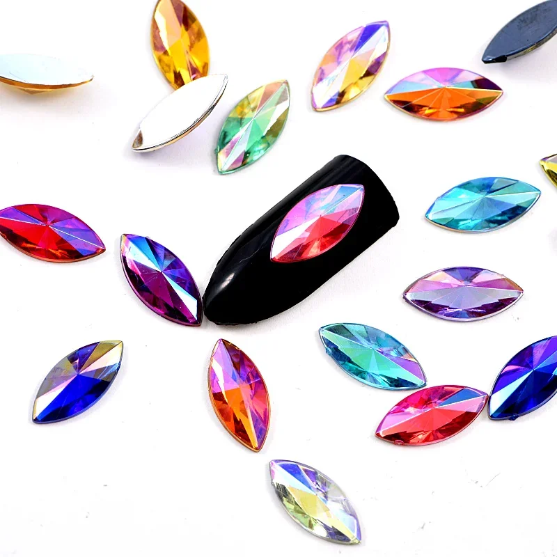 100 قطعة 5X10mm الحصان العين الاكريليك غير الإصلاح الساخن الراين فلاتباك نافيت الأحمر AB بريق حجر الراين لمسمار الفن الديكور B1011