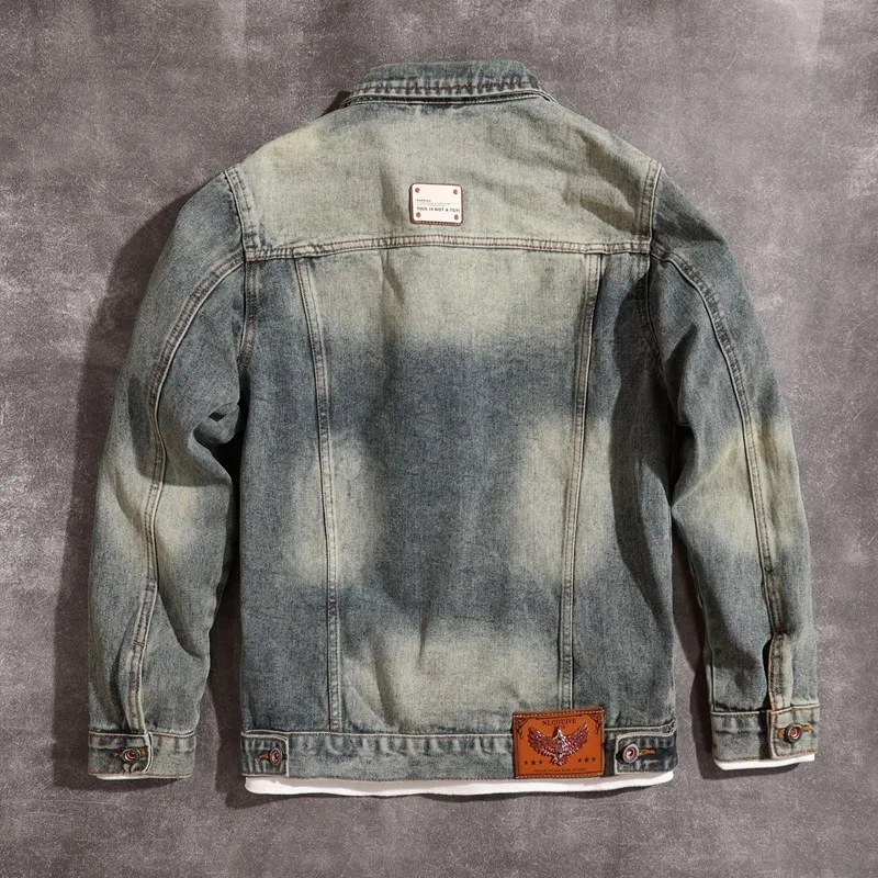 

Autumn and Winter Motorcycle Denim Jacket Men's Loose Retro Men's Jacket Lapel Fashion All-Match Distressed Large Size Top