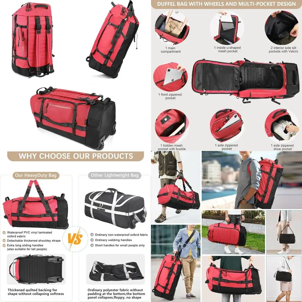 

Collapsible 86L Wheeled Luggage with Removable Backpack Straps, Waterproof Rolling Duffle Bag featuring Quilted Base, No Tele fo