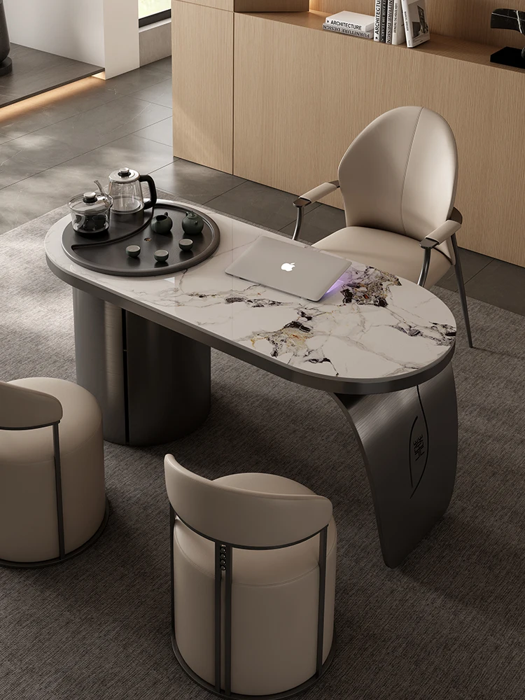 Small-sized balcony tea table high-end luxury modern tea table and chair combination rock tea table set is simple.