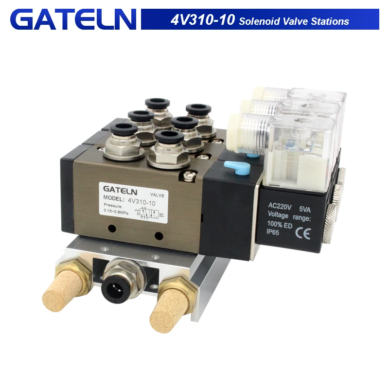 High quality 4V310-10  Solenoid Valve Stations with fitting mufflers With line type DC24V 12V AC220V