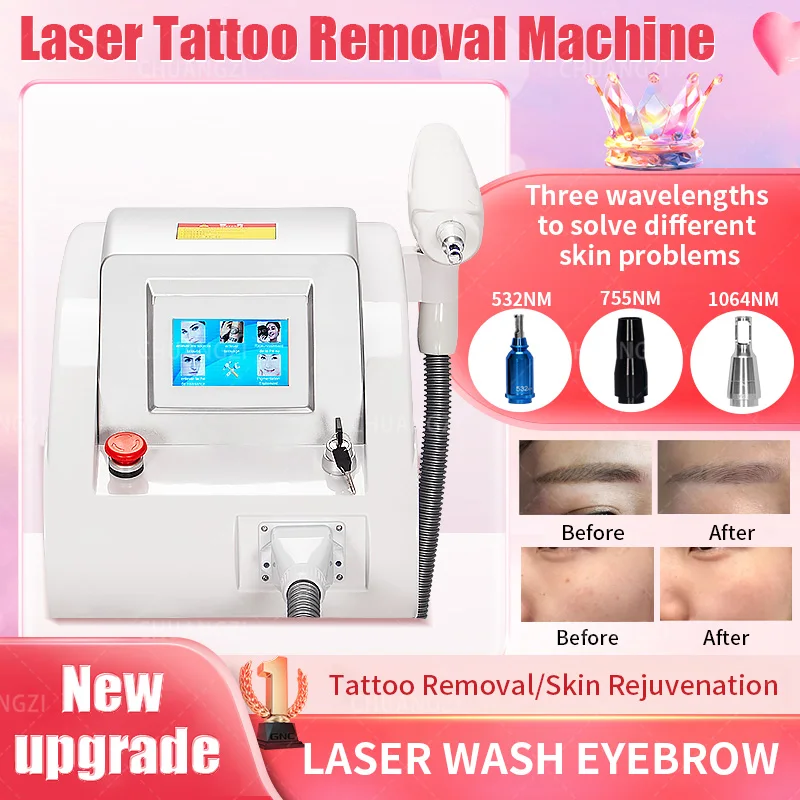 Preço de fábrica Q Switched Remoção de tatuagem Laser 1064 Nd Yag 532nm 1320nm Peeling de carbono Pico Sobrancelha Remoção a laser Máquina de lavar