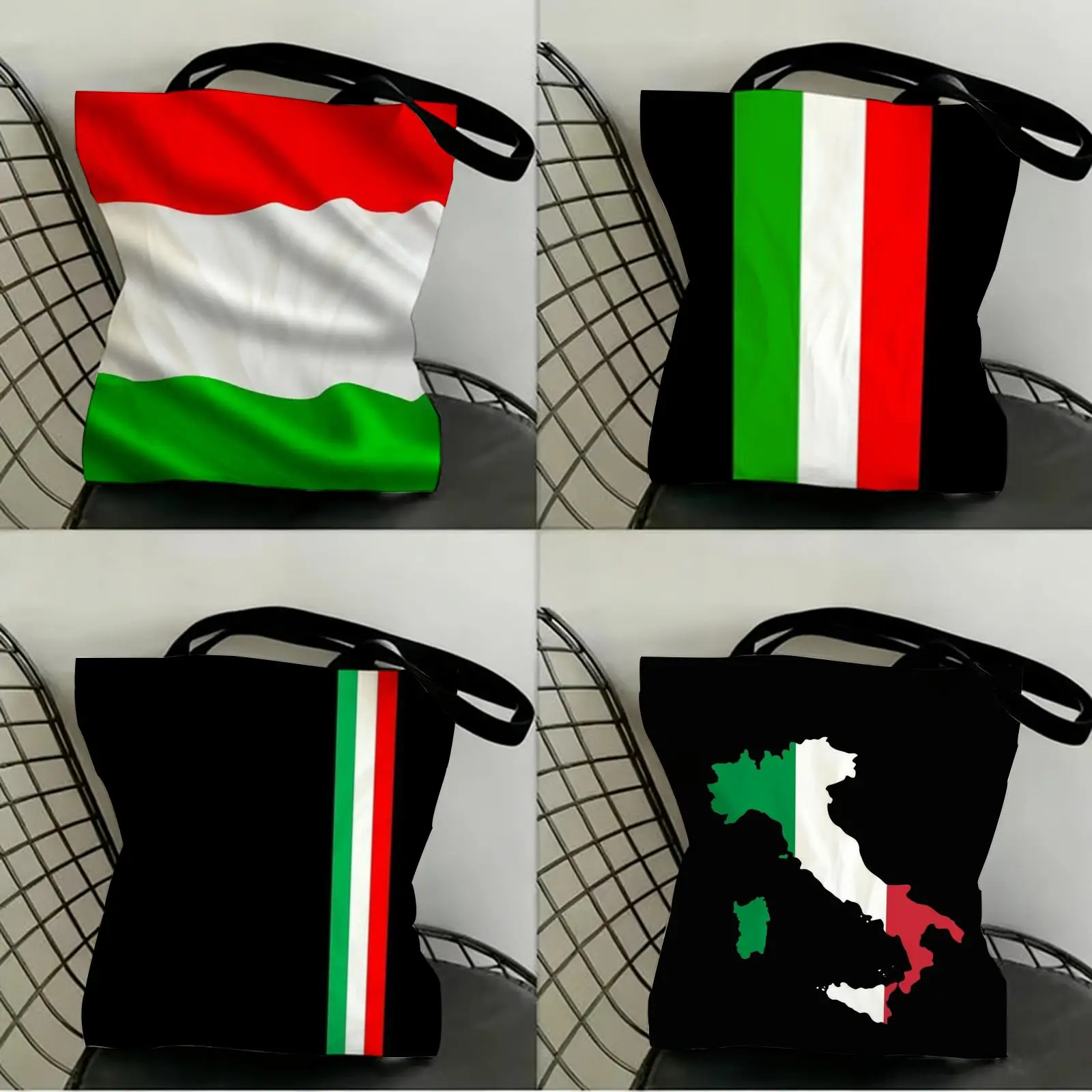 

I-Iitalian Flag Storage Bags Canvas Double-Sided Print Fashion Shoulder Tote Shopping Bag Gift Eco Handbags