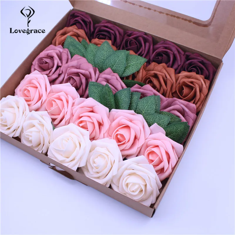 Flores artificiales de espuma de PE de 8cm, cabeza de rosas de colores, ramos de boda nupciales, decoraciones de mesa para fiesta en casa, regalo del Día de San Valentín, 25 uds.